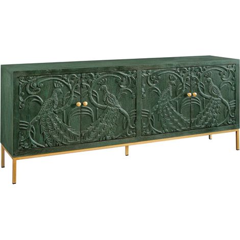 Buffet 175 cm 4 porte legno massiccio verde e dorato – Collezione TANJORE (1/5)