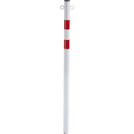 Andrys – Poste Señalizador con Adhesivos Rojos Reflectantes, con Anillos para Cadena, para Cementar, Blanco y Rojo, 6 x 120 cm, Diámetro 4.8 cm (1/5)