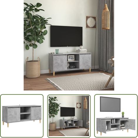 The Living Store Meuble TV avec pieds en bois massif Gris béton 103,5x35x50 cm - Meuble Tv - Meuble Téléviseur - Rangement Tv - Buffet Tv - Meuble Scandinaves (1/5)