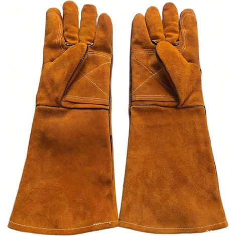 Gants de soudage MIG en cuir, résistants à la chaleur et au feu, pour soudage, barbecue, cheminée, marron, 16 pouces (1/4)