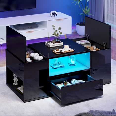 Tavolo salotto contenitore con LED 100x50x40 nero OKMYHOME (1/5)