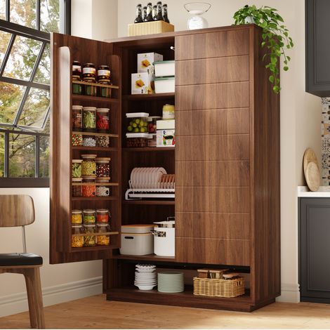 Armoire haute 100x40x162,5 cm MDF métal marron, 8 niveaux, gain de place – MEUBLIV (1/5)