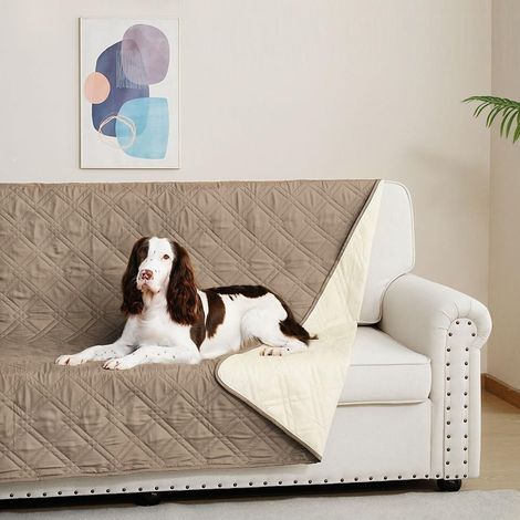 DUJUIKE 100% Housse imperméable canapé, Housse de canapé pour Chien,Housse Impermeable canape lit, avec Base antidérapante, Protection canapé Chien, Chat(Brun,173-208 cm) (1/5)