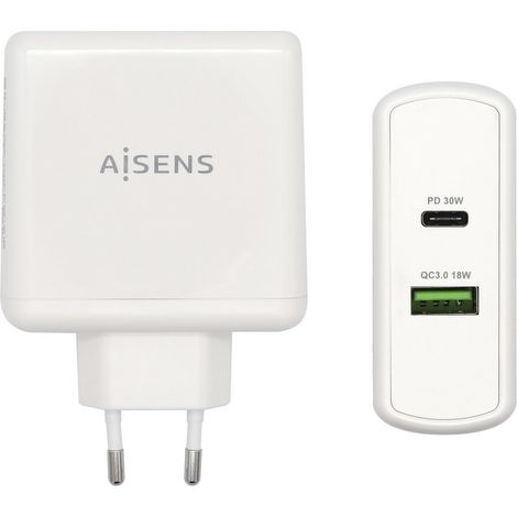 Ladegerät Usb-c Pd3.0 30w Usb-a Qc3.0 18w White Aisens Asch-2pd30qc-w (1/2)