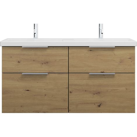 burgbad Eqio double lavabo en céramique y compris meuble