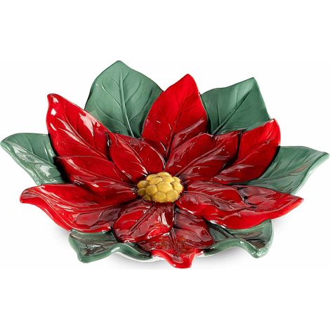 Piatti decorativi natalizi in ceramica colorata a forma di Stella di Natale, set da 2 pezzi, Ø 21 cm
