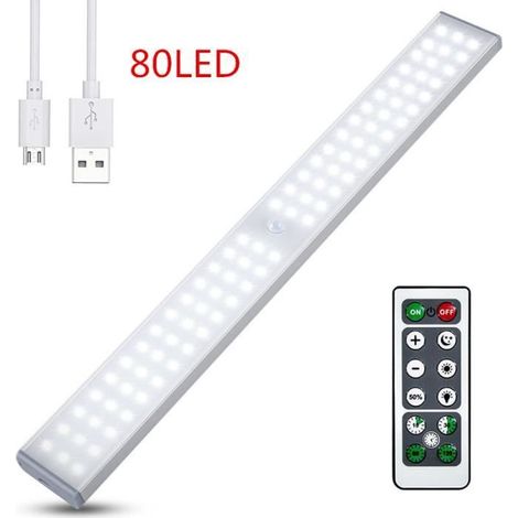 Eclairage de Placard Sans Fil - OUILA - 2500mAh 80LED 30cm - Detecteur de Mouvement - Blanc (1/4)
