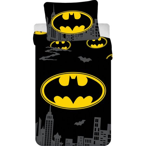 JERRY FABRICS BATMAN ''THE EMBLEM'' PARURE DE LIT SIMPLE  HOUSSE DE COUETTE 140 × 200 CM + GRANDE TAIE D'OREILLER 70 × 90 CM  PA