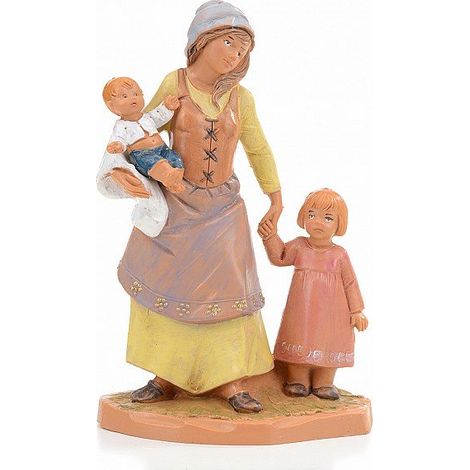 PASTORELLA CON DUE BAMBINI 12CM IN RESINA (F-19)