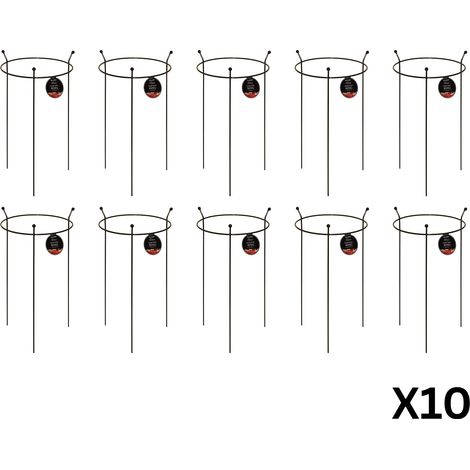 10 Pack of Small 60cm x 35cm Heavy Duty Black Steel Herbaceous Garden Plant Support Ring (1/5)