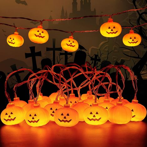 Cordon lumineux LED citrouille d'Halloween blanc chaud, modèle à piles, 6 mètres 40 lumières, éclairage décoratif de fête, piles non incluses (1/4)