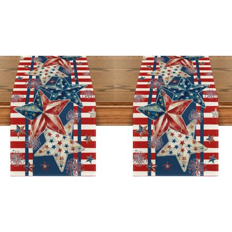 Camino de mesa con estampado de estrellas y bandera estadounidense, decoración patriótica para la fiesta nacional estadounidense, 33 x 183 cm (2 piezas) (1/5)