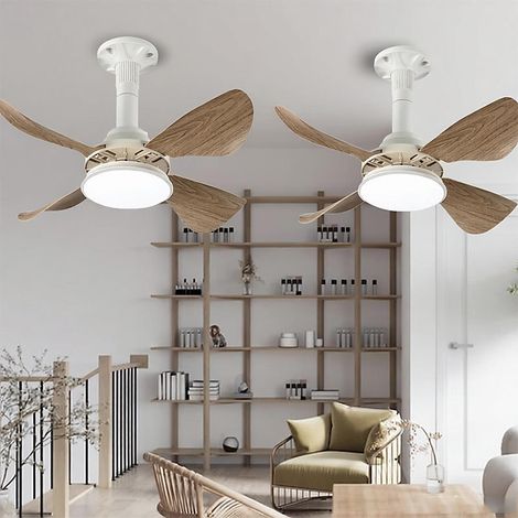 Ventilateur de plafond avec éclairage LED à pales droites, 2 pcs, silencieux et télécommandé, intensité variable, coloris bois,E27 (1/5)