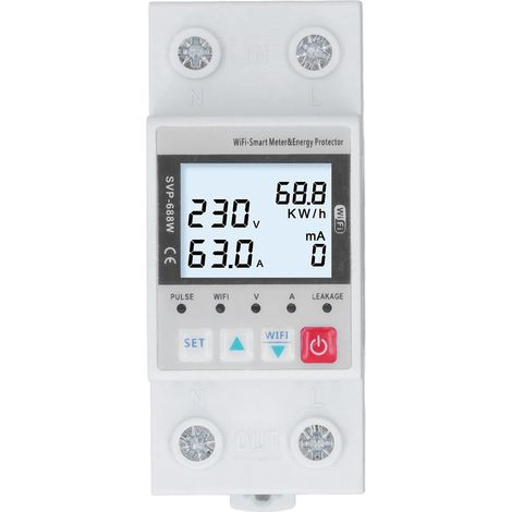 Protecteur de tension sur/sous 230V 50/60Hz 63A avec télécommande WiFi, voyant rétroéclairé, disjoncteur de surtension et sous-tension pour tableau électrique. (1/5)
