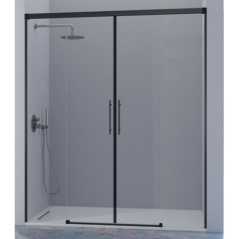 KASSANDRA URBAN Mampara Frente de Ducha 2 Fijos + 2 Puertas Correderas Negro Mate Transparente - Medida: 132-136 cm - ref: UR1000516S200132 (1/2)