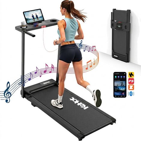 Folding Treadmill 1 to 12 km h 2.5 HP Motor 100 x 40 cm Running Area LED Display Bluetooth App 136 kg Capacity Black for Home Use (1/5)