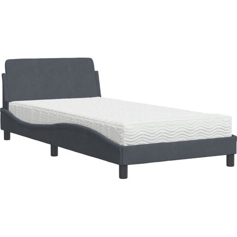 Lit simple,Lit adulte,Lit avec matelas gris foncé 100x200 cm velours CFW11007 (1/5)