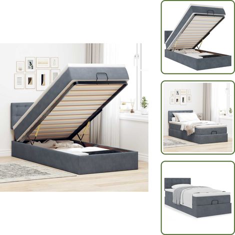 Ottoman-Bett mit Matratze Dunkelgrau 90x200 cm Samt - Ottoman-Bett - Ottoman-Betten - Bettrahmen - Bettgestell (1/5)