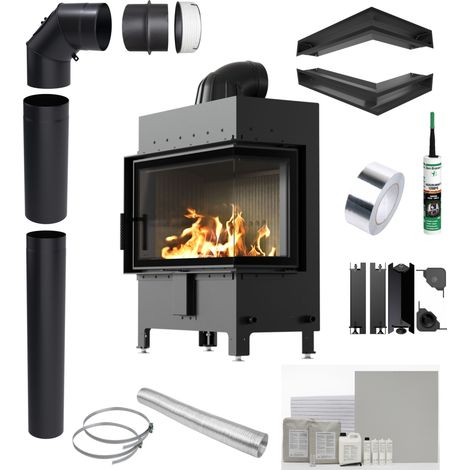 KRATKI LUCY Kamineinsatz rechts 14 kW Ø200 SCHWARZ Einbauset (1/5)