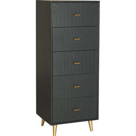 Commode art déco en bois gris finition dorée élégante - Gris foncé et doré élégant (1/5)