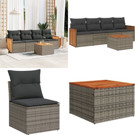 Salon de jardin 5 pcs avec coussins gris résine tressée - Ensemble Salon De Jardin - Meuble De Jardin - Mobilier Extérieur - Salon De Jardin Pliable - Set Salon De Jardin - Home & Living (1/5)