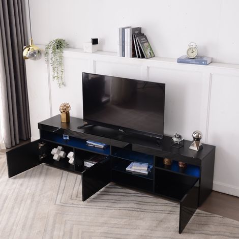 Meuble TV noir de 180 cm, Meuble TV LED variable, pour salon et salle à manger