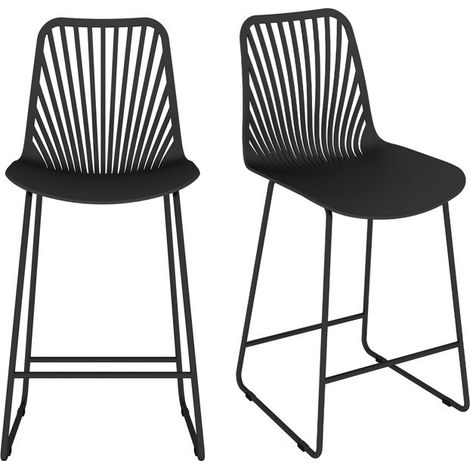 WAFTING Lot de 2 Tabouret de Bar , Chaise Haute en Plastique PP, Siège 65 cm, Noir (1/5)