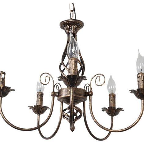 Lustre Style Traditionnel Pays, Bougie Vintage Bronze Réglable en Hauteur 6 Lumières (1/5)