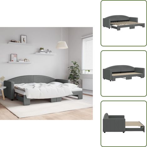 Tagesbett Ausziehbar Dunkelgrau 80x200 cm Stoff - Sofa - Schlafsofa - Gästebett - Tagesbett - Ausziehbarer Betrahmen