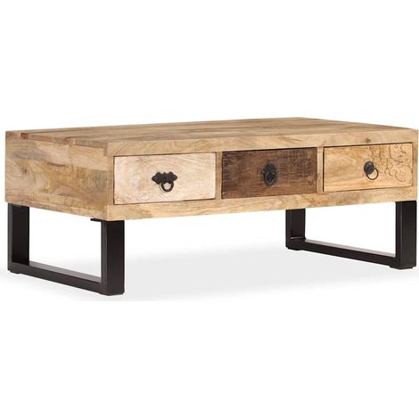 Table basse avec 3 tiroirs-Table Salon Bois de manguier massif 90x50x35 cm 186243 (1/5)