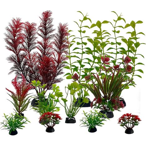 11 Pcs Décoration D'aquarium Plantes Artificielles pour Bassin Plantes D'aquarium Plantes Aquatiques Accessoires Décoratives Plantes en Plastique Rouge Foncé, Vert Petites Plantes pour Mini-étangs (1/5)