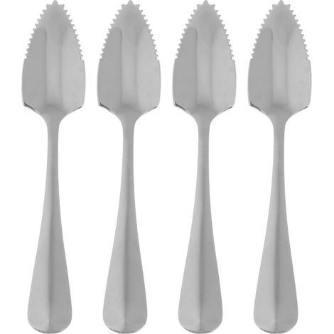 Lot de 4 cuillères à fruits en acier inoxydable avec cuillère à café dentelée et long manche, idéales pour les desserts au pamplemousse et les glaces.-15.50X2.70X0.50CM (1/4)