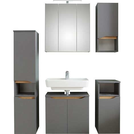 Badezimmer Komplett Set in Quarzgrau Matt Touch mit Riviera Eiche quer Nb. QENA-66, B/H/T ca. 125/200/33 cm (1/5)