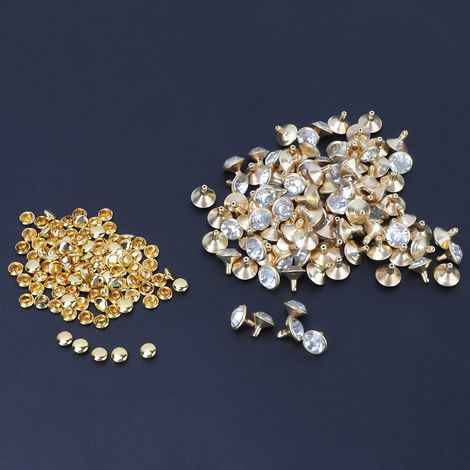 100 rivets strass métal 10mm, clous décoratifs pointes cristal blanc, bord doré, lot de 100 pour customisation (1/5)