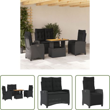 vidaXL Banc de jardin - Ensemble à manger de jardin 4 pcs avec coussins noir (1/5)