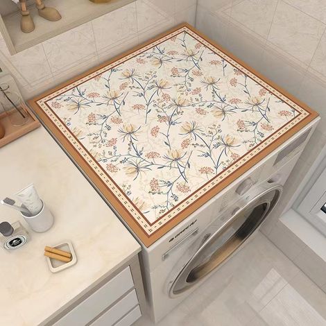 Staubschutzhaube für Frontlader-Waschmaschine, nordischer Stil – multifunktionale, isolierende und rutschfeste Matte für Kühlschrank, Nachttisch und Mikrowelle (Muster: Strahlende Blumen, 60x60 cm)-ls