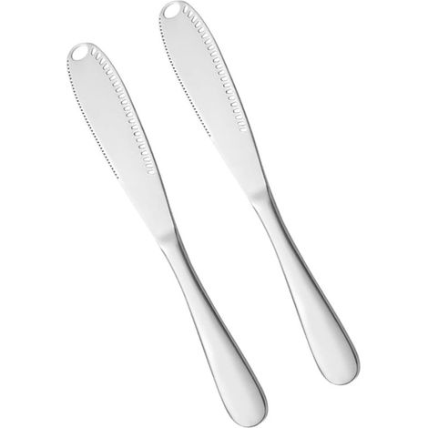 Couteaux à beurre - 2 Pièces - 20,52,6 cm - Inox - Argent - Avec trou de lame - Pour beurre, fromage, confiture, crème - Couteaux à tartiner - Couteau à beurre - Spatule à beurre froid - Ustensiles de (1/5)