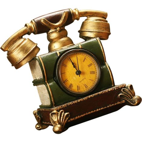 Horloge Décorative Téléphone de Bureau en Résine Verte Sculpture d'Horloge Vintage pour Décoration de Pendaison de Crémaillère Objet Décoratif pour Salon et Chambre (1/5)
