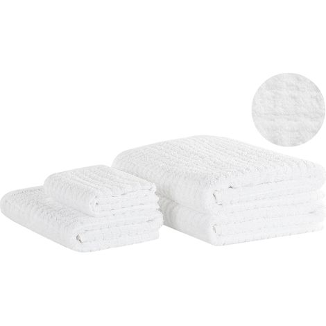 Juego de 4 toallas de baño y alfombrilla de baño de algodón blanco de low twist para invitados Atai