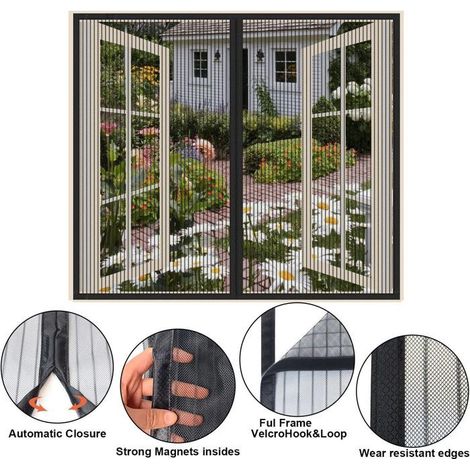 Moustiquaire fenêtre magnétique 100x120cm noire, filet de fenêtre aimanté, protection anti-insectes, sans perçage (1/4)