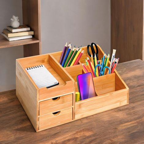 Bureau en bambou avec rangements polyvalents pour fournitures (1/5)