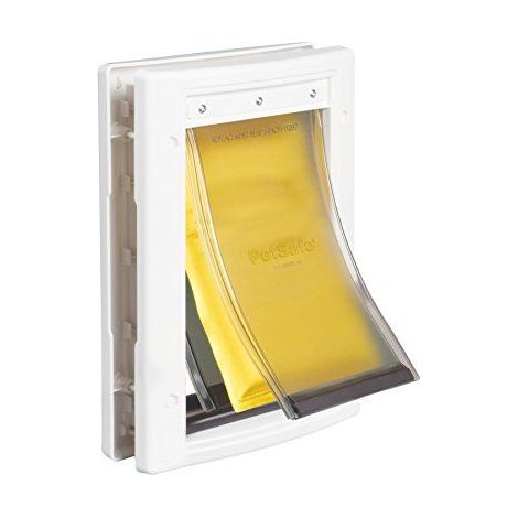 Porte pour animaux argentée S – Système à trois battants – Tunnel d'extension inclus – Dimensions 28x19 cm – Épaisseur compatible 4.1 à 5.7 cm – Petsafe