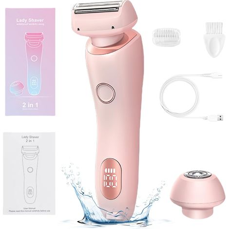 Rasoir Électrique Femme Rechargeable 2 en 1, Têtes Flottantes 3D Lames Inox, Rasage Humide et Sec Indolore pour Corps Visage (1/5)