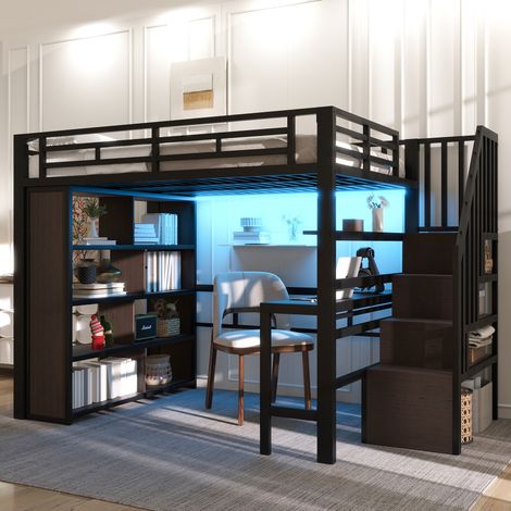 Letto a Soppalco 140x200 cm con Struttura in Metallo Nero (1/5)