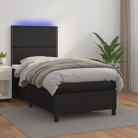 Lit simple - 100x200 cm, Sommier à lattes de lit avec matelas et LED Noir WFE525235 Maison Chic (1/5)
