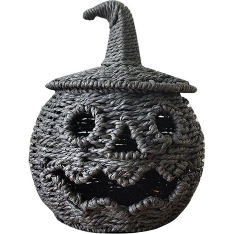 Panier De Rangement en Rotin avec Couvercle, Panier De Rangement Décoratif en Forme De Citrouille, Porte-Bougie d'halloween pour Appartement, Salon Ou Chambre (1/5)