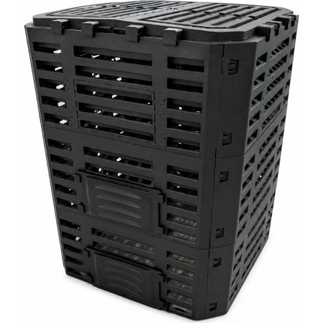 TERRE JARDIN Composteur de Jardin 500 L Noir 65×65×120 cm Polypropylène Recyclé (1/5)