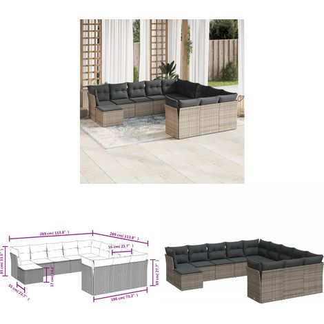 12-tlg. Garten-Sofagarnitur mit Kissen Grau Poly Rattan - Gartenmöbel - Outdoor Möbel - Rattan Sofa - Lounge Set - Esstischgarnitur - Home & Living (1/3)