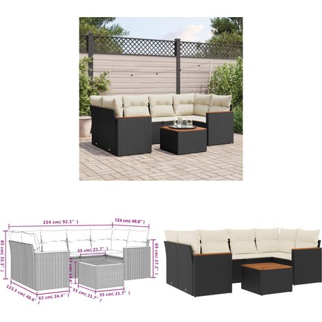 7-tlg. Garten-Sofagarnitur mit Kissen Schwarz Poly Rattan - Gartenmöbel Set - Esstisch - Lounge Möbel - Outdoor Sofa - Rattan Gartenmöbel - Home & Living (1/3)