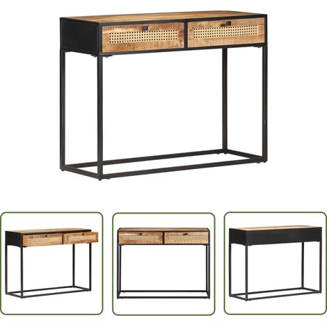 Console Table d'appoint - Meuble d'entrée 100x35x75 cm Bois de manguier et canne naturelle BV320113 - BonneVie (1/5)